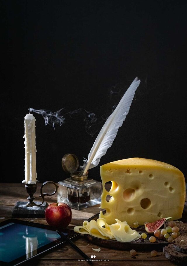 Проект Cheese Gallery. Фотосъемка сыра MAASDAM. Композиция сыра для Cheese Gallery. Фуд-стилист, фуд-фотограф Слава Поздняков.